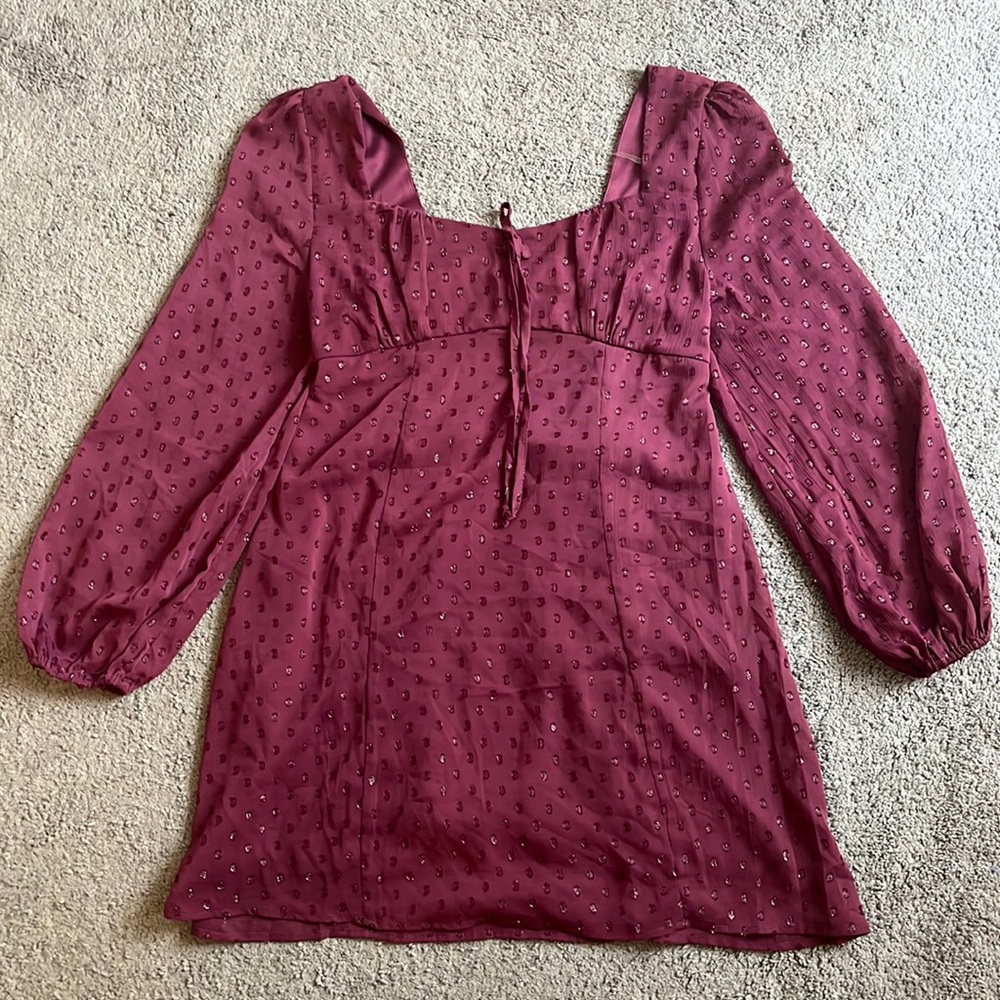 Long sleeve flowy marroon mini dress